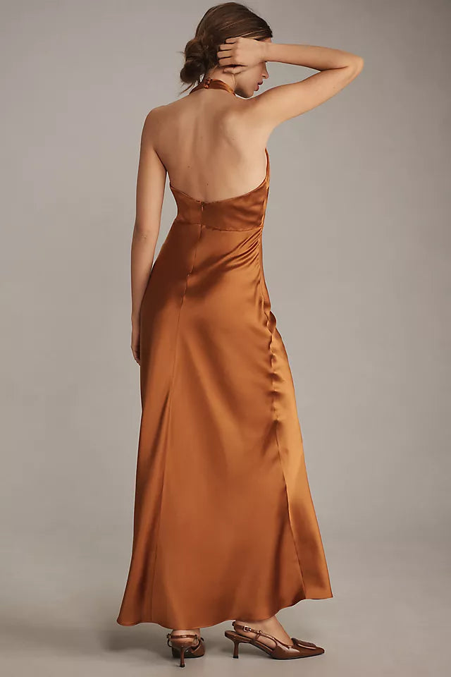 Sheath Deep V Halter Neck Sleeveless Open Back Back Zip Floor-Length Long Prom Dresses
