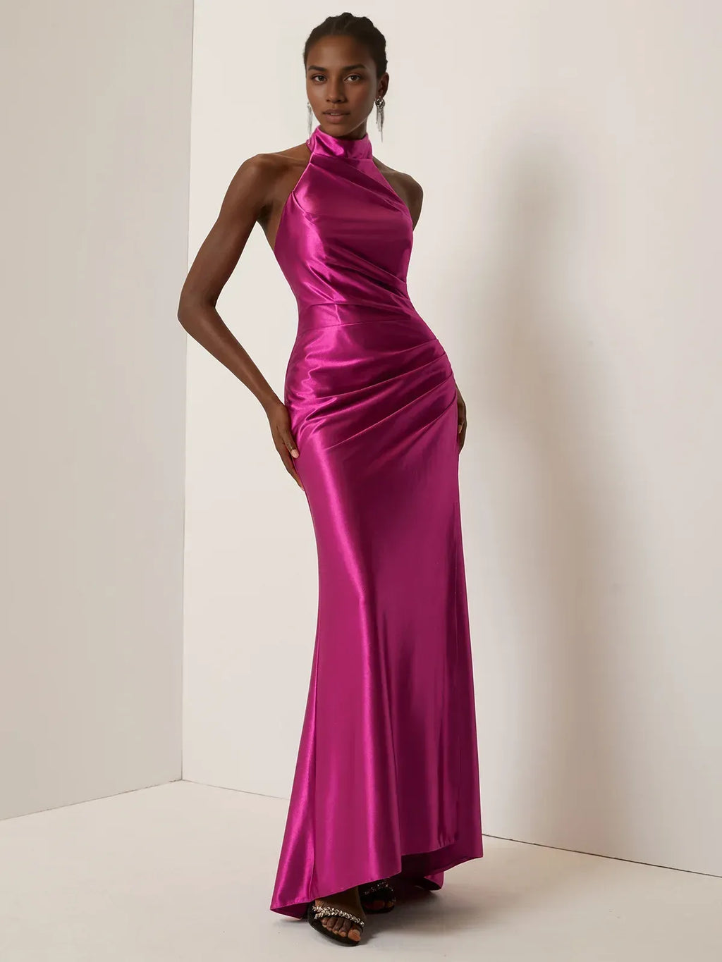 Sophisticated Graceful Stylish Elegant Red Lace Sheath Halter Sleeveless Floor-Length Evening Dress