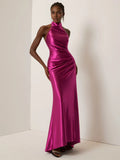 Sophisticated Graceful Stylish Elegant Red Lace Sheath Halter Sleeveless Floor-Length Evening Dress