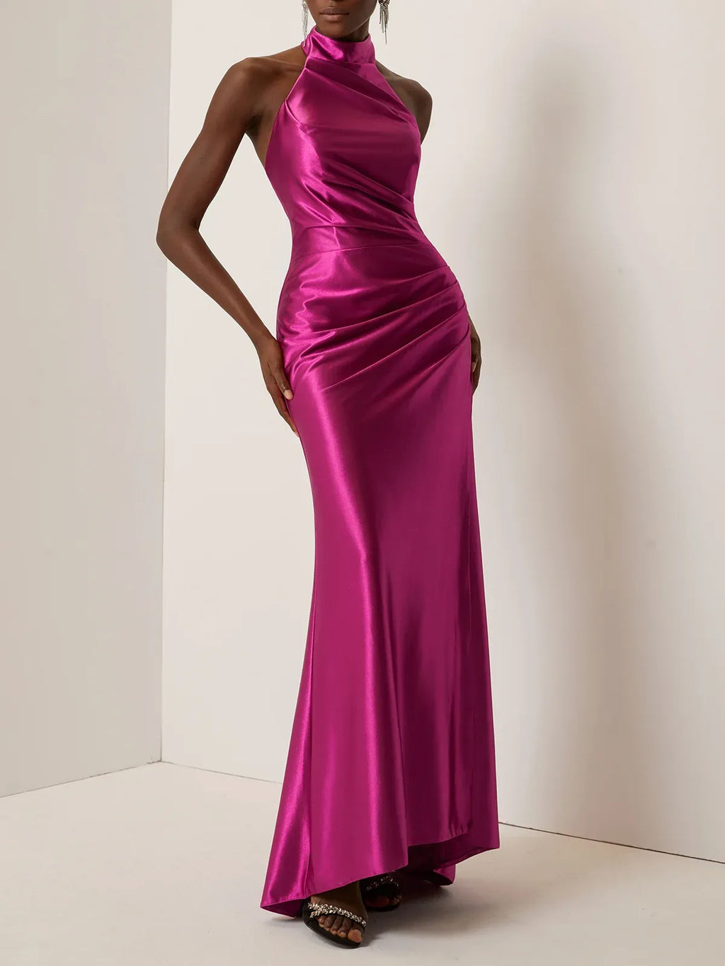 Sophisticated Graceful Stylish Elegant Red Lace Sheath Halter Sleeveless Floor-Length Evening Dress