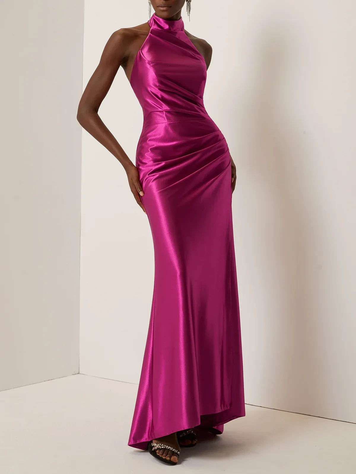 Sophisticated Graceful Stylish Elegant Red Lace Sheath Halter Sleeveless Floor-Length Evening Dress