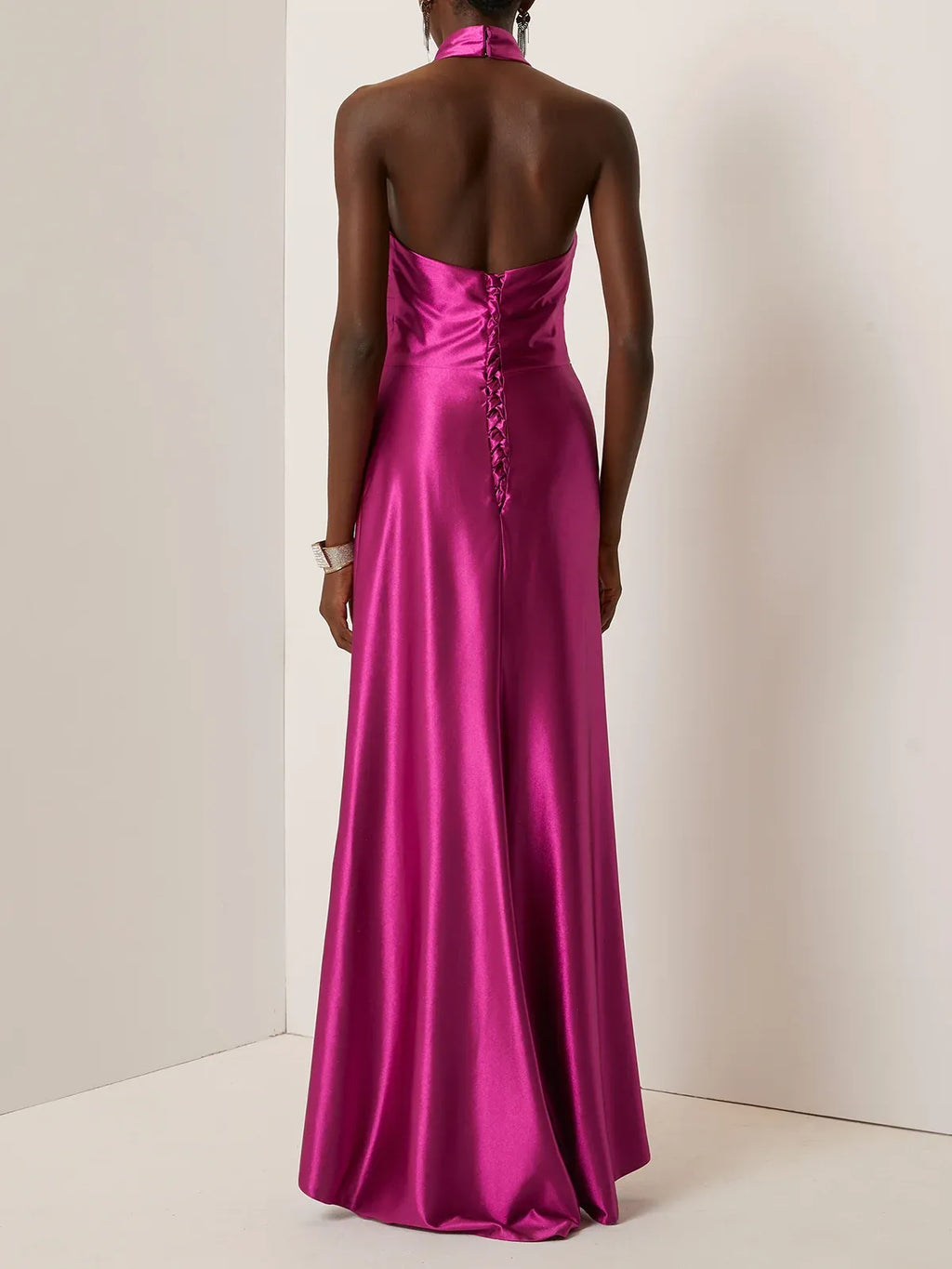 Sophisticated Graceful Stylish Elegant Red Lace Sheath Halter Sleeveless Floor-Length Evening Dress