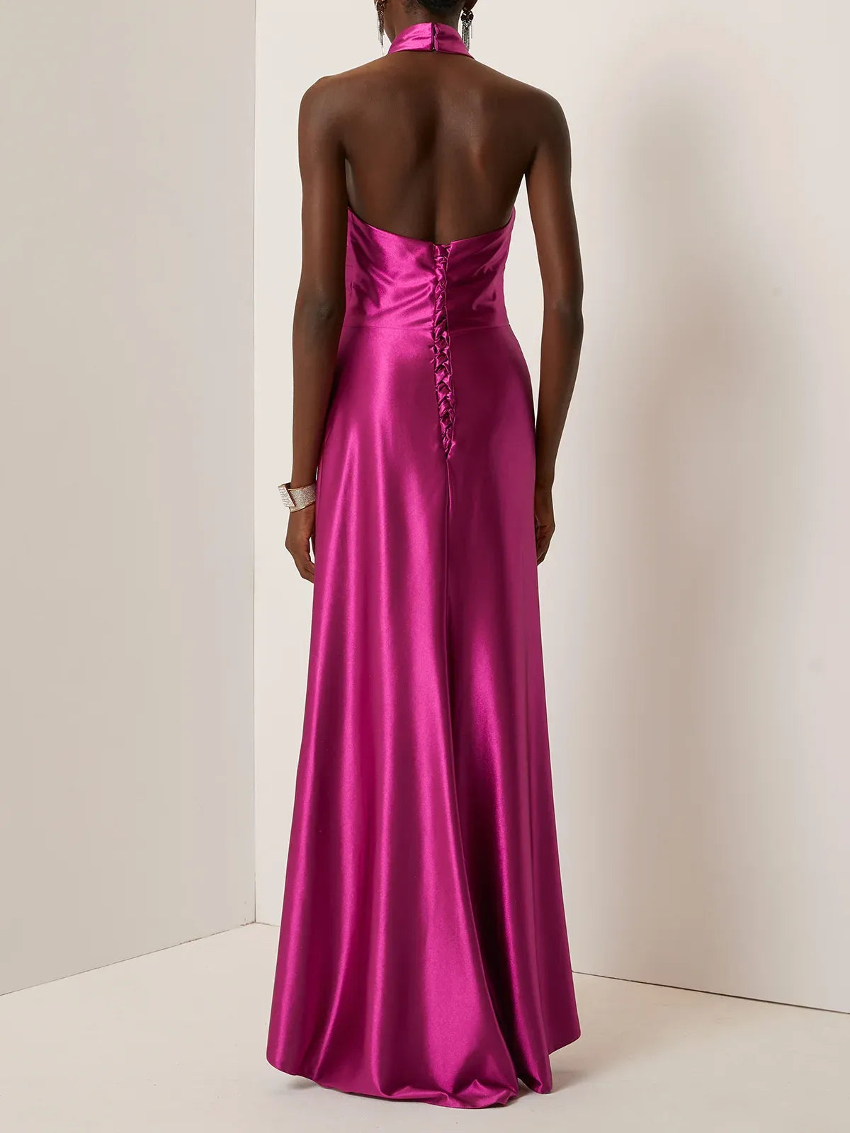 Sophisticated Graceful Stylish Elegant Red Lace Sheath Halter Sleeveless Floor-Length Evening Dress