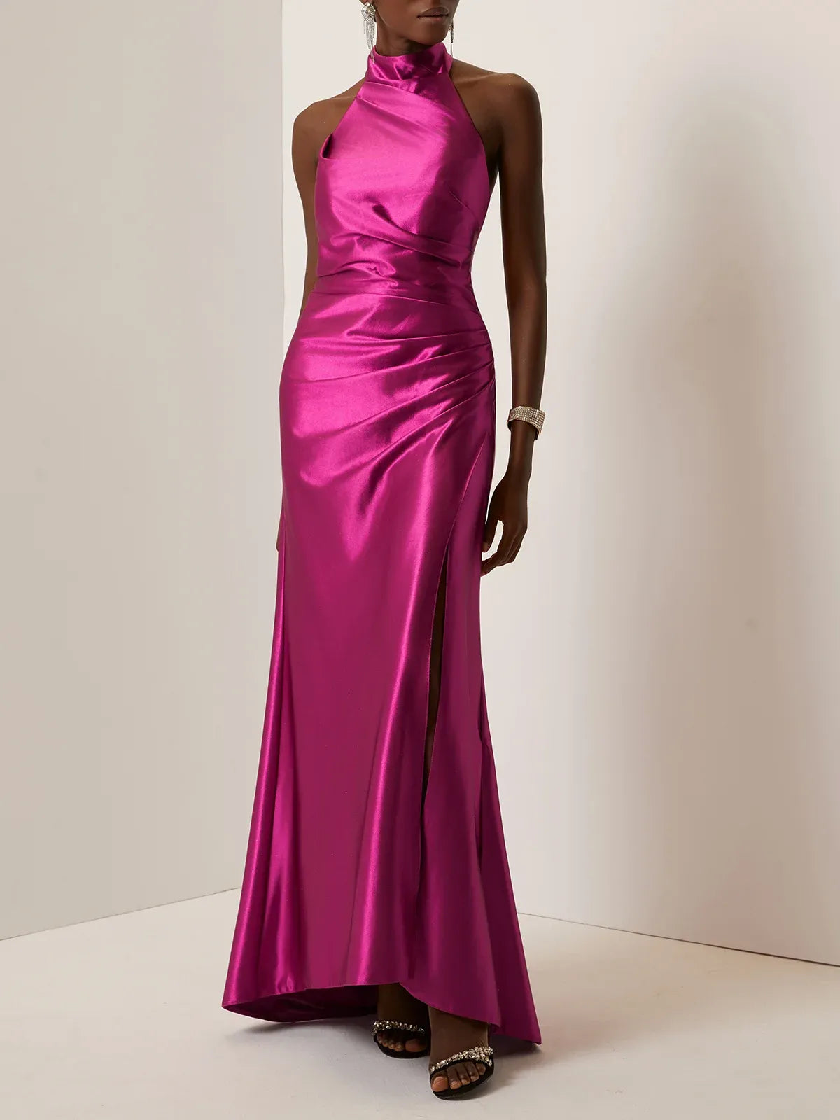 Sophisticated Graceful Stylish Elegant Red Lace Sheath Halter Sleeveless Floor-Length Evening Dress