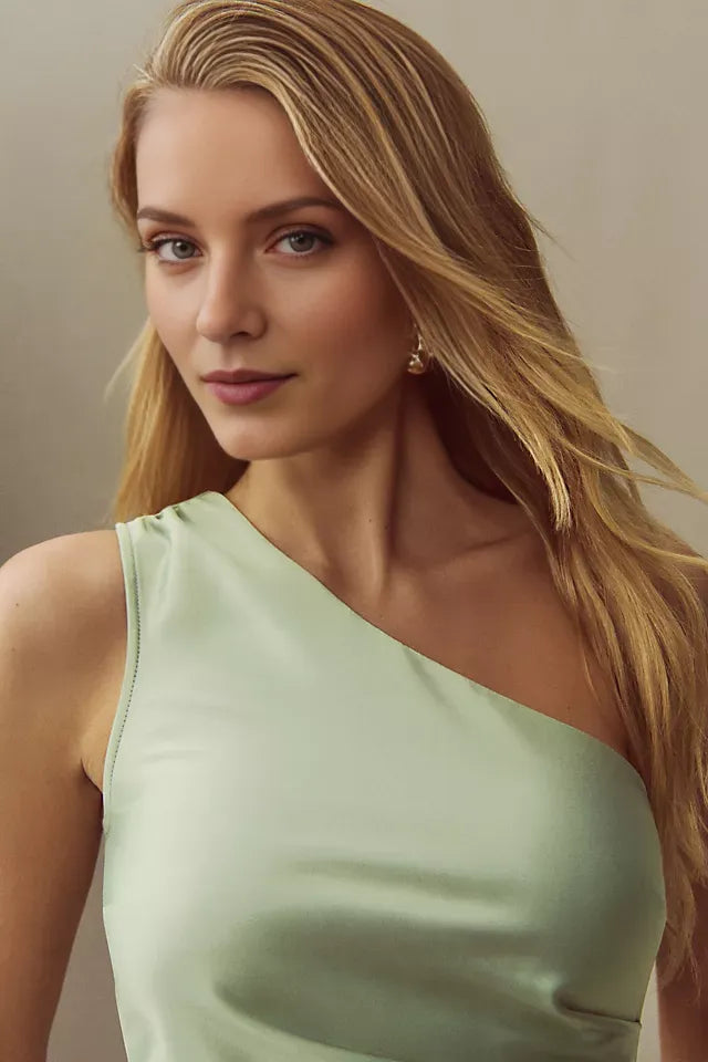 Sheath One-Shoulder Sleeveless Plain Back Floor-Length Side-Slit Prom Dresses
