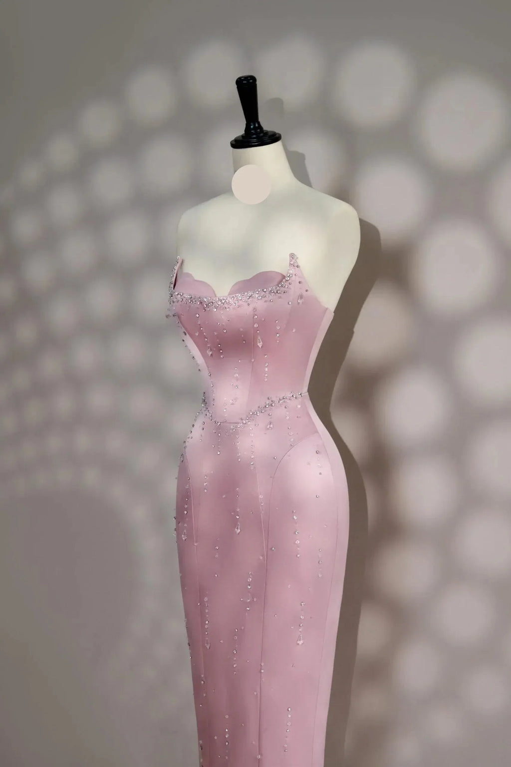 Pink Sheath Sweetheart Strapless Beaded Midi-Length Evening Dress