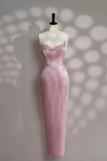 Pink Sheath Sweetheart Strapless Beaded Midi-Length Evening Dress