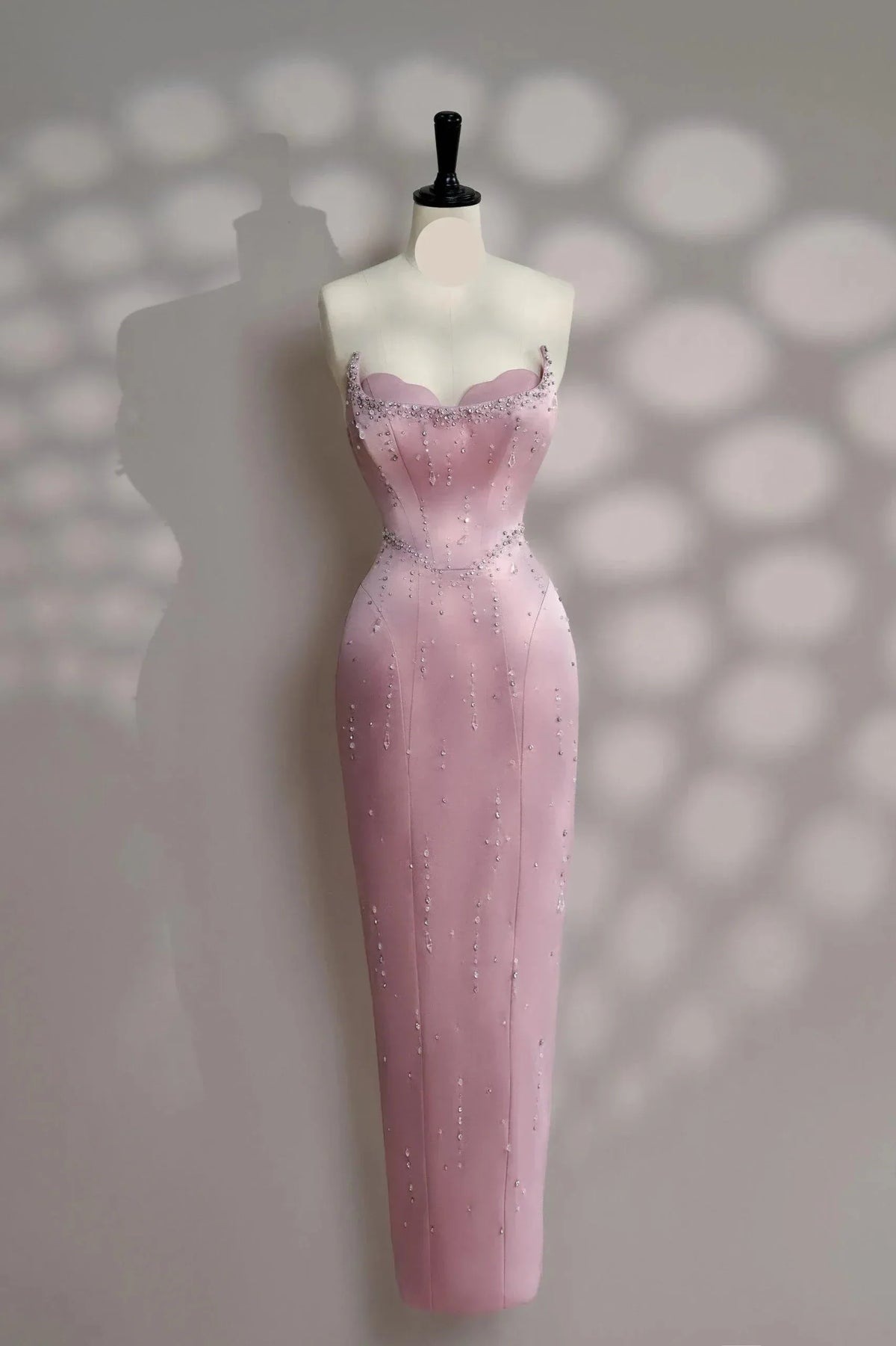 Pink Sheath Sweetheart Strapless Beaded Midi-Length Evening Dress