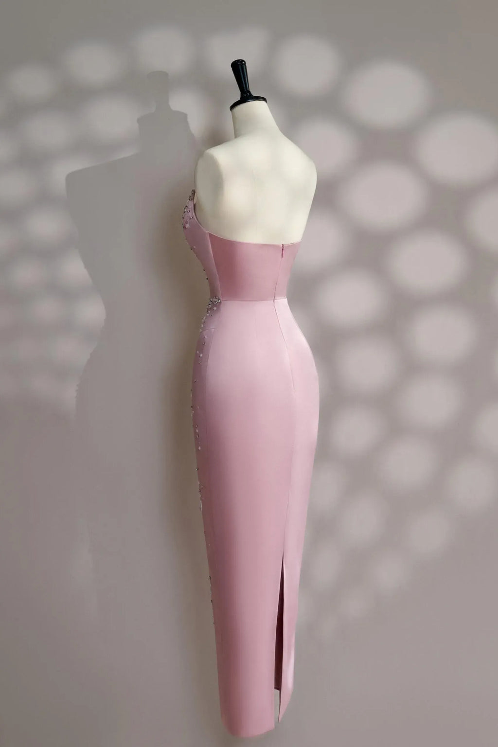 Pink Sheath Sweetheart Strapless Beaded Midi-Length Evening Dress