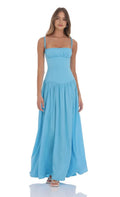 Blue Sky Prom Dress with Ruched Square Neck Smocked Straps and Floor - Length Flowy Skirt A Perfect Choice for Prom Evenings