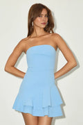 Sky Blue Strapless Homecoming Dress with Asymmetric Ruffle Hem Crafted from Premium Fabric ¨C Ideal for Trend - Setting Teens at School Dances Memorable Formal Occasions