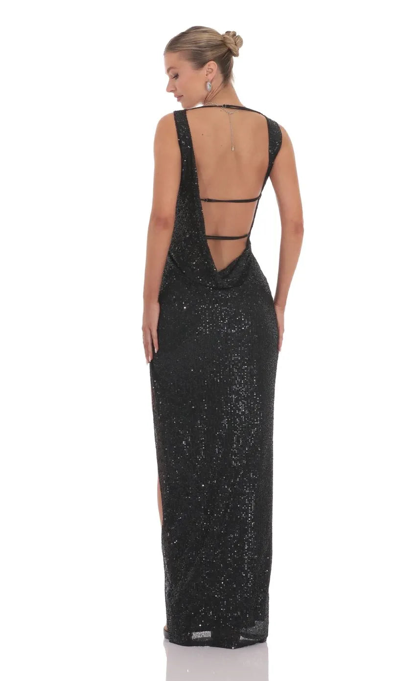 Black Sleeveless Prom Dress High Slit Detail All Over Sparkle Dance the Night Away at Prom