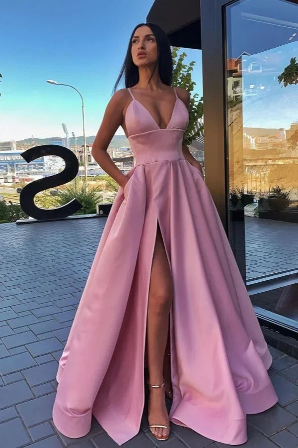 Spaghetti Strap Pocket Maxi Party Dress