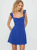 Blue Square Neck Royal Homecoming Dress Ruffled Sleeves Flowy Skirt for Stylish Celebrations