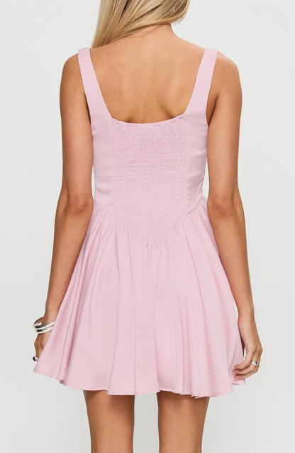 Luxurious Pink A-Line Square-Neck Classic-Sleeve Classic-Back Floor-Length Homecoming Dress