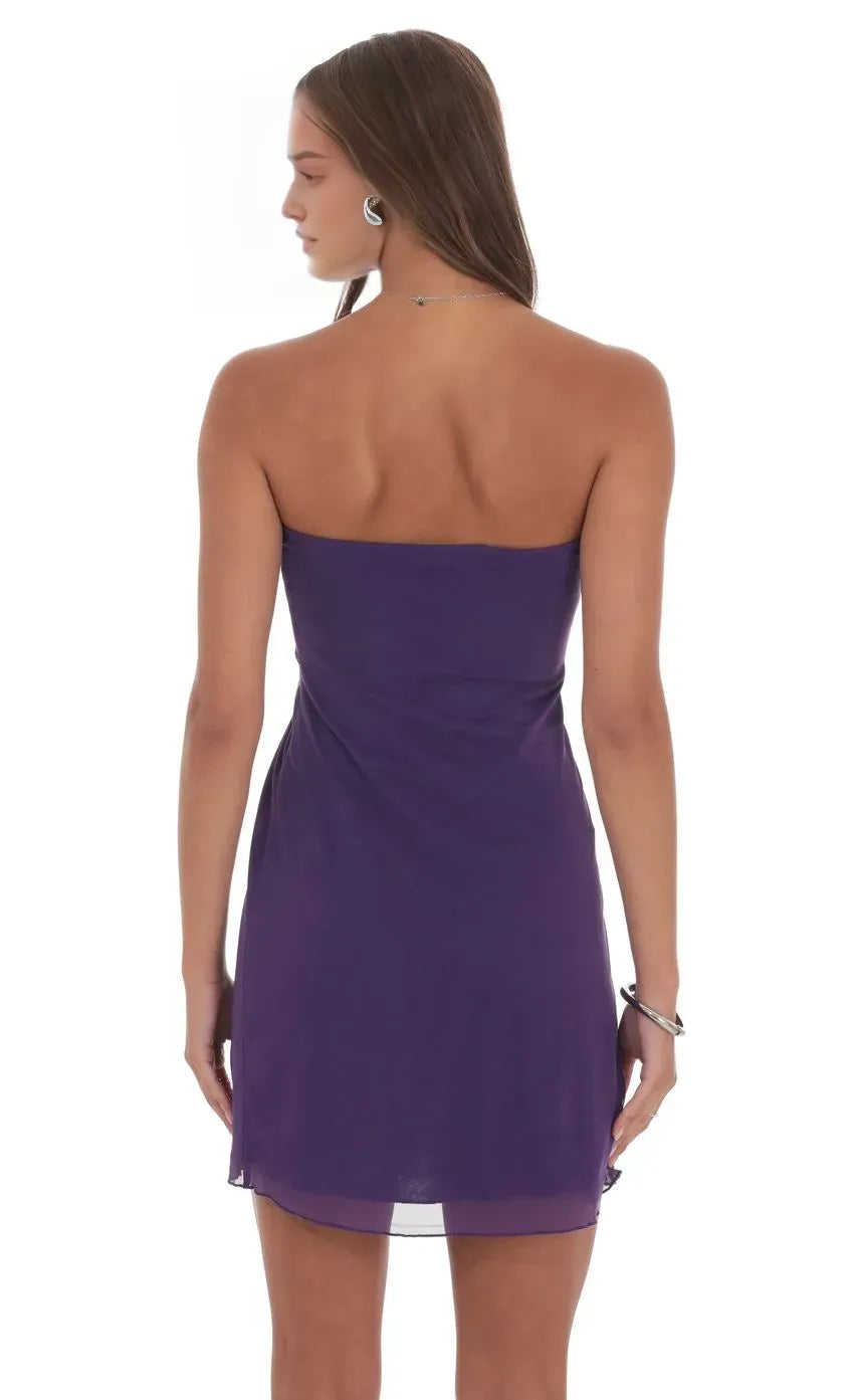 Purple Strapless Homecoming Dresses Draped Bustier Style with Accent Ideal for Sophisticated High School Homecoming Events