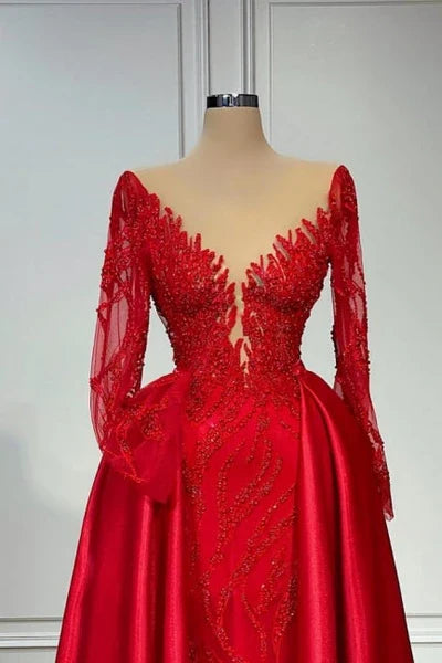 V-neck Prom Dresses Evening Gown With Long Sleeves