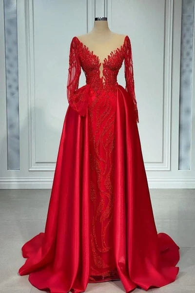 V-neck Prom Dresses Evening Gown With Long Sleeves