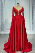 V-neck Prom Dresses Evening Gown With Long Sleeves