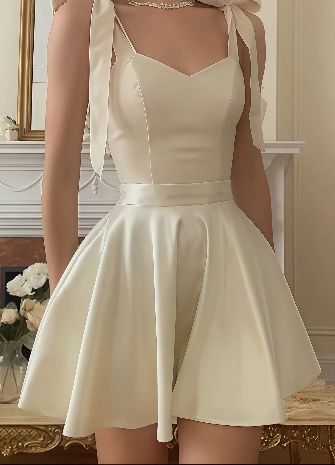 White A-Line Homecoming Dress with Bow Strap Sweetheart Neckline Flared Skirt for Prom Night