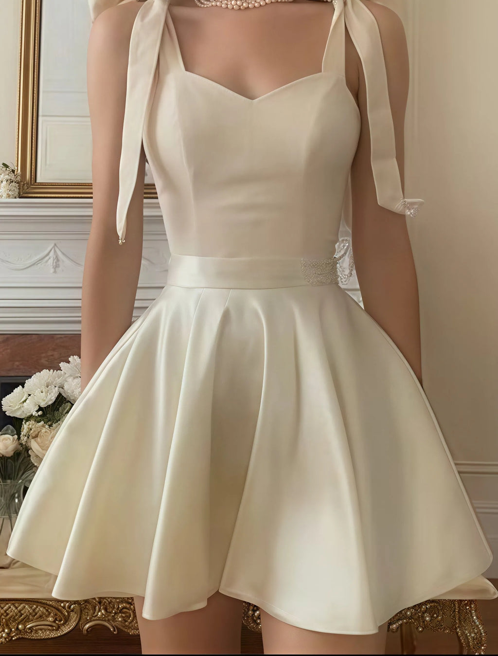 White A-Line Homecoming Dress with Bow Strap Sweetheart Neckline Flared Skirt for Prom Night