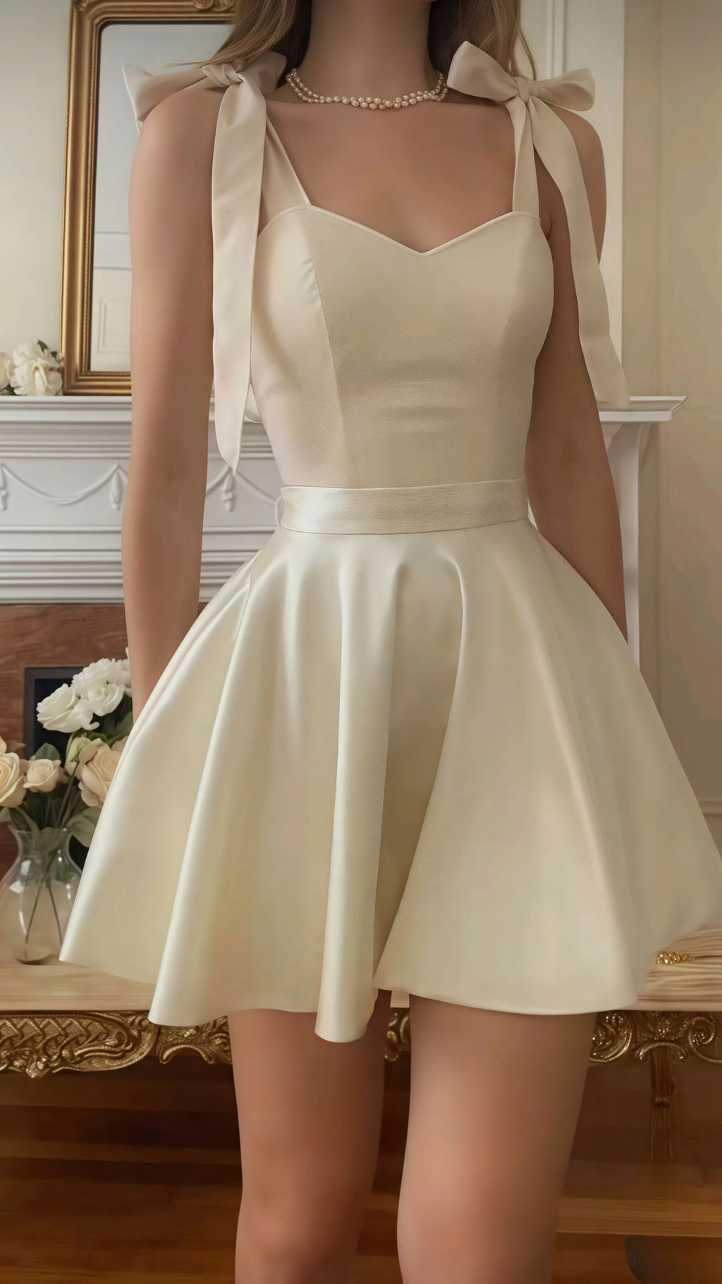 White A-Line Homecoming Dress with Bow Strap Sweetheart Neckline Flared Skirt for Prom Night