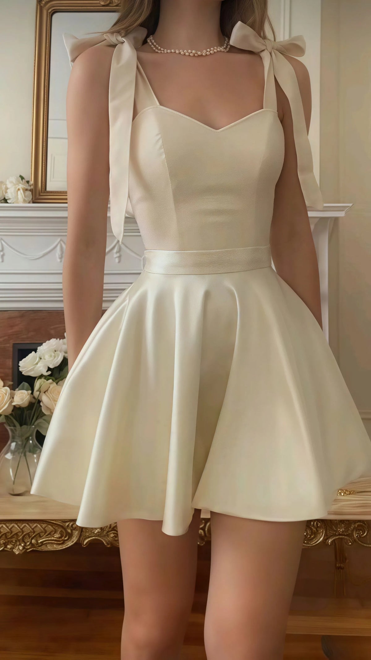 White A-Line Homecoming Dress with Bow Strap Sweetheart Neckline Flared Skirt for Prom Night