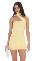 Yellow Halter Neck Homecoming Dress Ruched Bodycon Design Perfect for Teen School Dances Formal Eventss