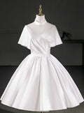 Stylish Refined Elegant White Satin A-Line High Neck Draped Short Homecoming Dress