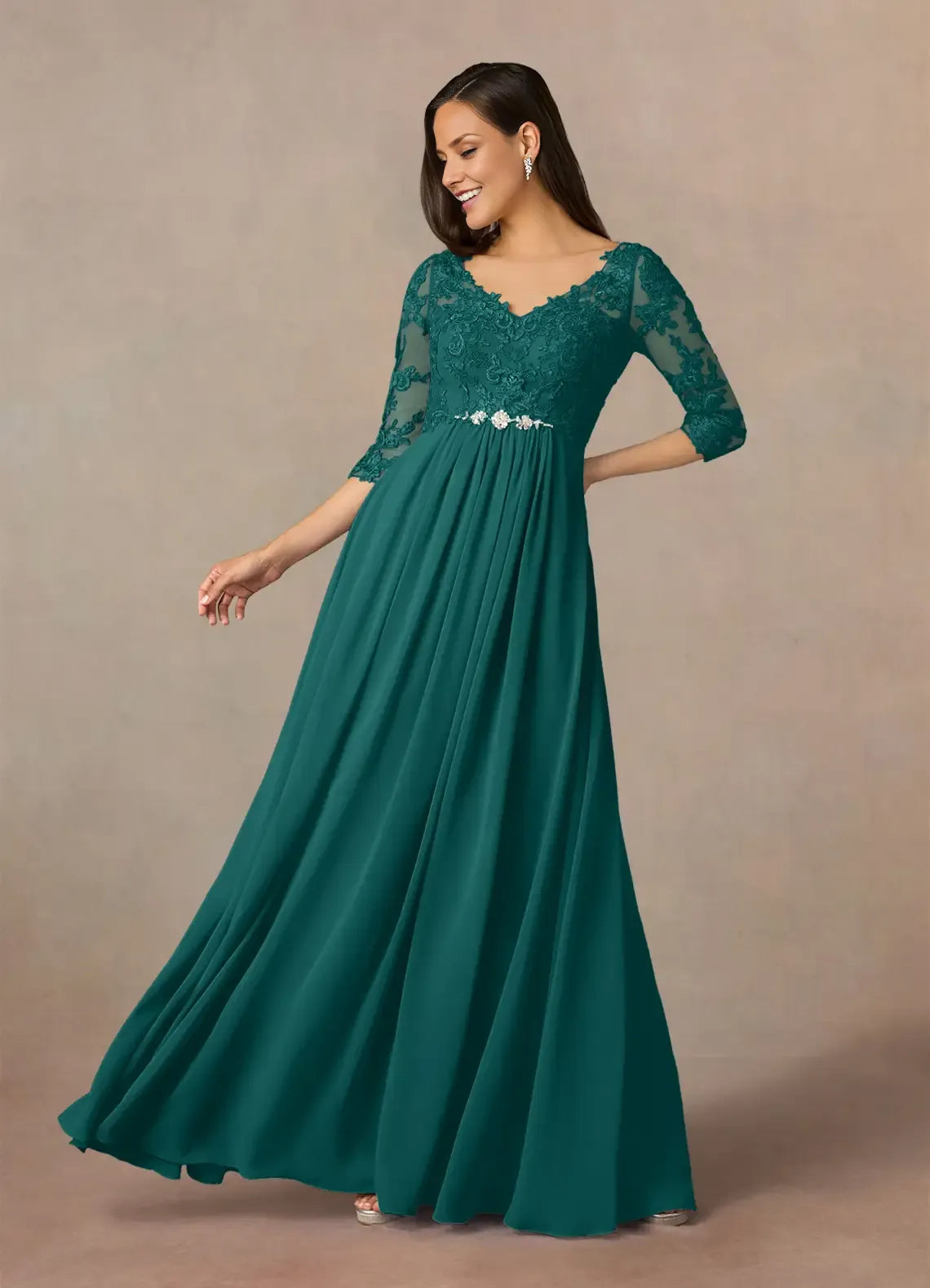 Sophisticated Graceful Stylish Elegant Chiffon A-Line V-Neck Mother of the Bride Dress