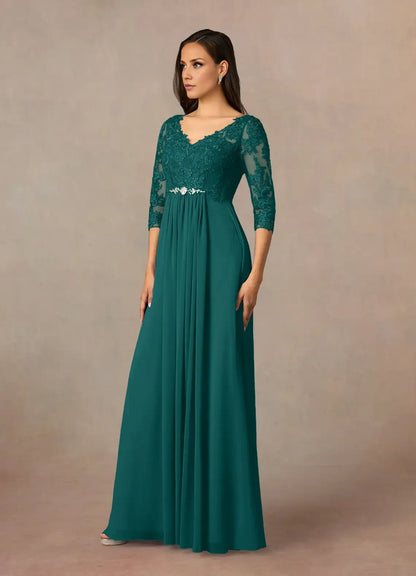 Sophisticated Graceful Stylish Elegant Chiffon A-Line V-Neck Mother of the Bride Dress