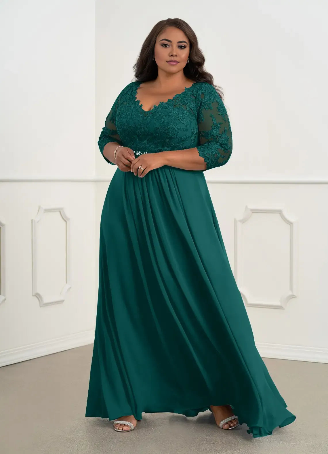 Sophisticated Graceful Stylish Elegant Chiffon A-Line V-Neck Mother of the Bride Dress