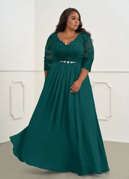 Sophisticated Graceful Stylish Elegant Chiffon A-Line V-Neck Mother of the Bride Dress