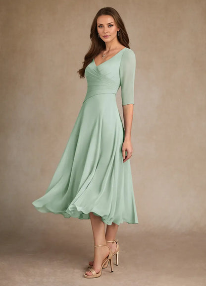 Refined Beautiful Elegant Chiffon A-Line Pleated Mini Mother of the Bride Dress