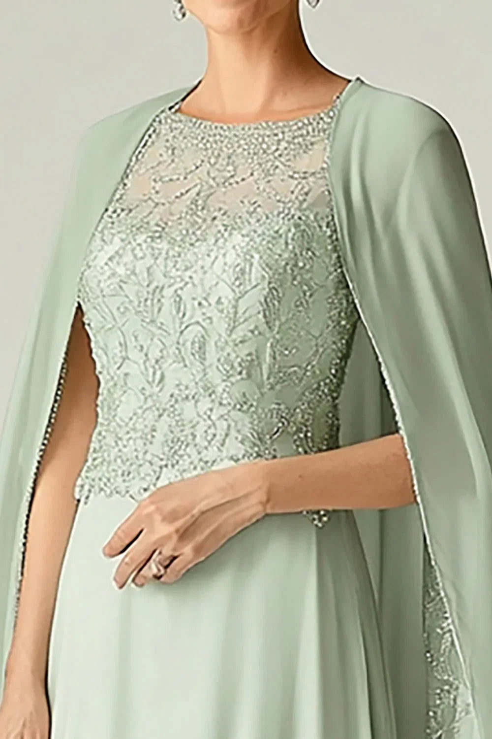 Green Cape - Accented Light Mother's Formal Dress