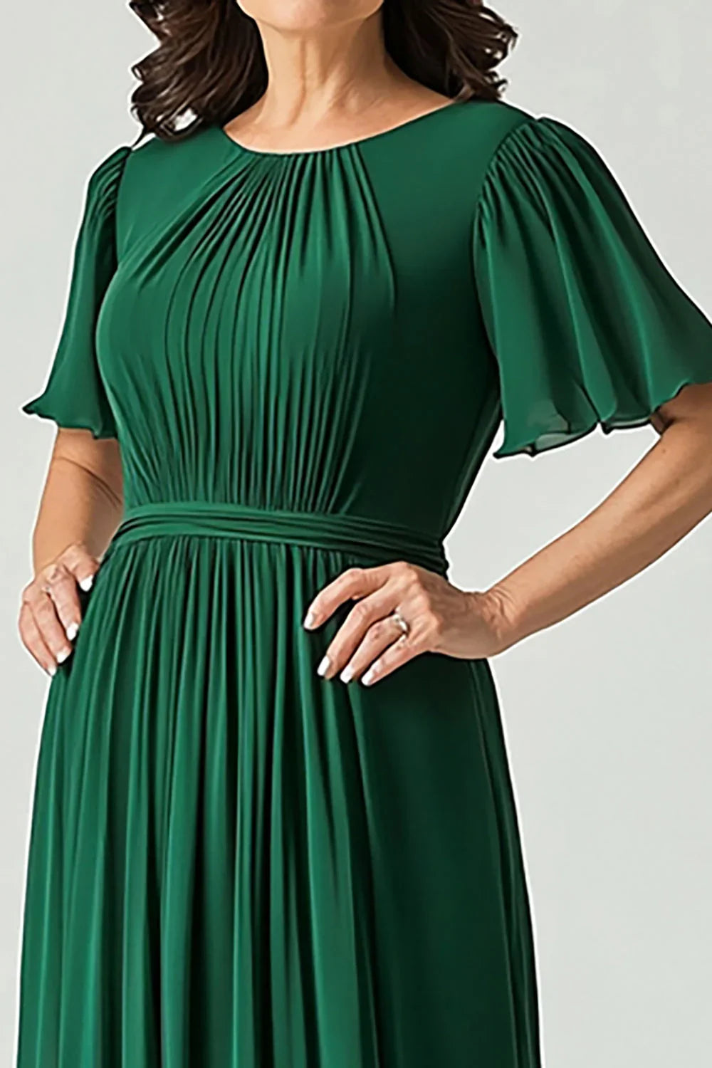 Green Dark Pleated A Line Mother of the Bride Dress