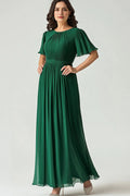 Green Dark Pleated A Line Mother of the Bride Dress