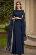 Navy A Line Mother of the Bride Dress with Cape