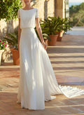 Wedding Dress Chic A-line Silhouette Scoop Neck Short Sleeves Court Train