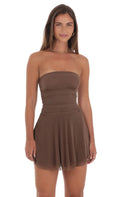 Chocolate Strapless Homecoming Dress Ruched Bodice Layered Skirt Lightweight Luxe for School Dance Grace