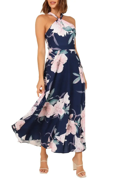 Special Occasion Sophisticated Graceful Stylish Elegant Navy Blue A-Line Halter Sleeveless Prom Dress