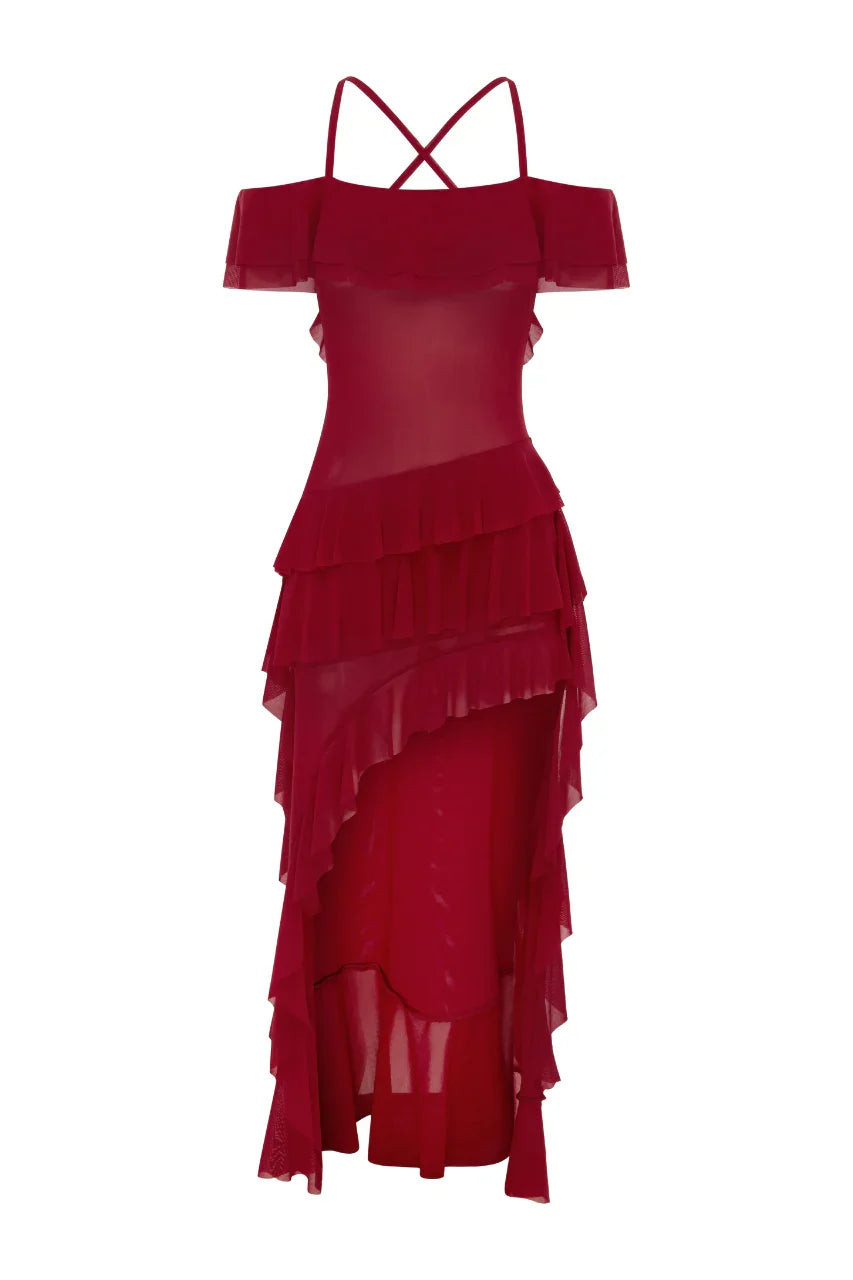 Beautiful Timeless Special Occasion Elegant Red Chiffon A-Line Asymmetric Sleeveless Prom Dress