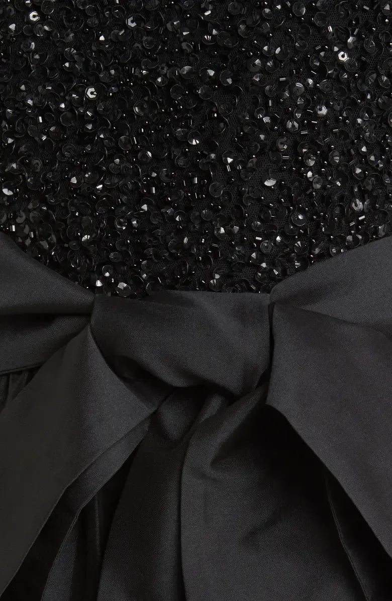 Stylish Elegant Black Satin A-Line Scoop Neck Long Sleeve Long Prom Dress