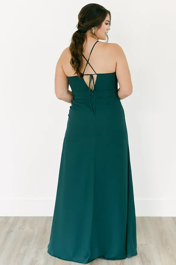 Graceful Stylish Refined Elegant Emerald Green Chiffon A-Line Sleeveless Floor-Length Prom Dress