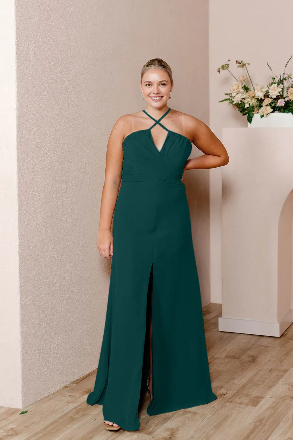 Graceful Stylish Refined Elegant Emerald Green Chiffon A-Line Sleeveless Floor-Length Prom Dress