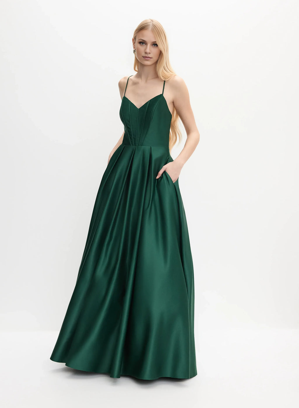 Timeless Special Occasion Elegant Emerald Green Satin A-Line Sleeveless Floor-Length Prom Dress