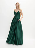 Timeless Special Occasion Elegant Emerald Green Satin A-Line Sleeveless Floor-Length Prom Dress