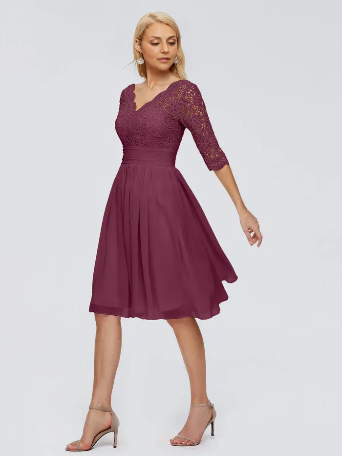 Timeless Elegant Purple Chiffon A-Line V-Neck Knee-Length Mother of the Bride Dress