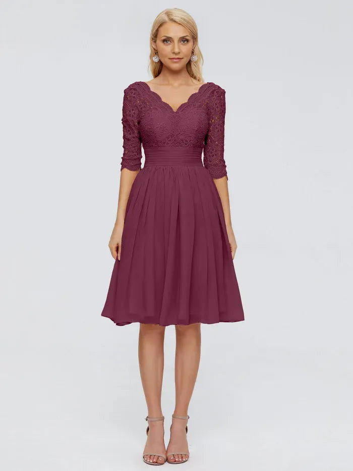 Timeless Elegant Purple Chiffon A-Line V-Neck Knee-Length Mother of the Bride Dress