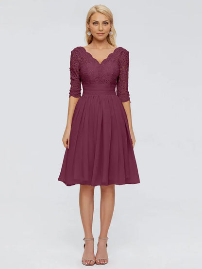 Timeless Elegant Purple Chiffon A-Line V-Neck Knee-Length Mother of the Bride Dress
